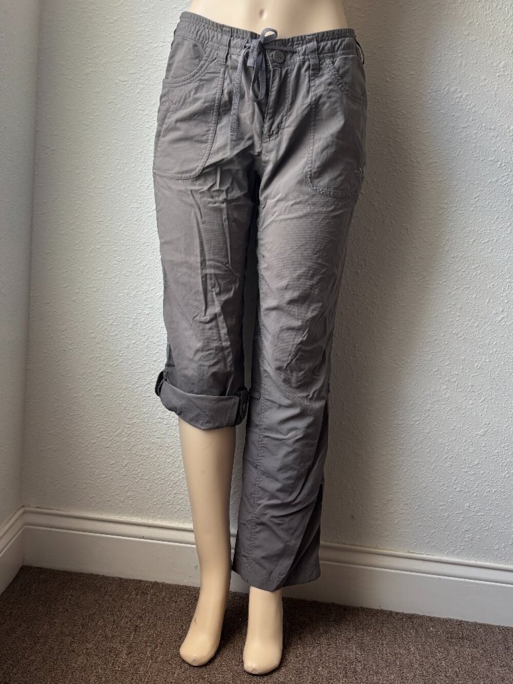 The North Face Women Gray Horizon Roll Up Hiking Pants Capri Stow Pocket Small
